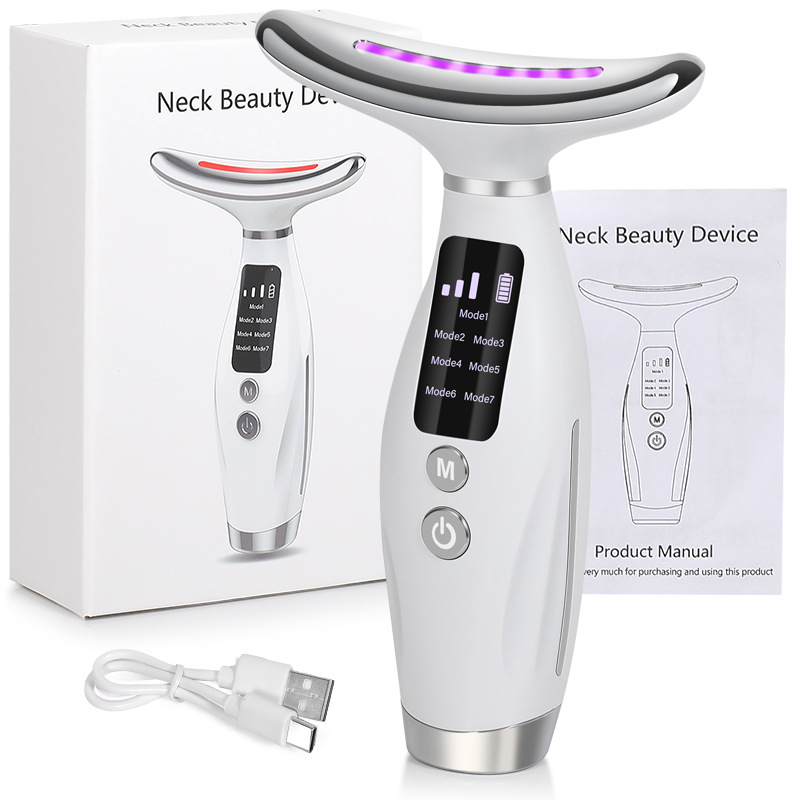 Red Light Therapy Device - 7-kleuren gezichts-nekmassager EMS microstroom nek-gezichtsschoonheidsapparaat voor